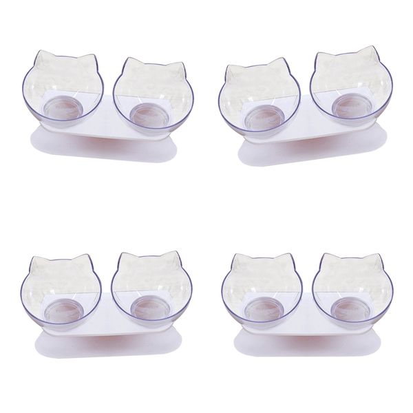 

set of 4 cat puppy elevated bowls raised feeder w/ stand for cat and dogs