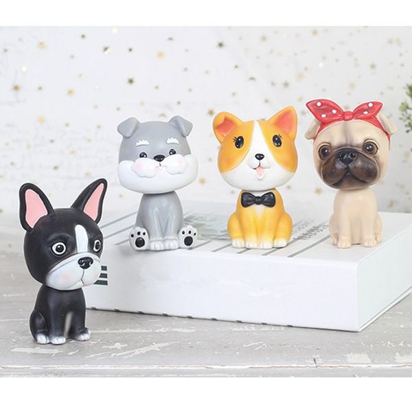 

4pcs cartoon dog car shaking head doll bulldog car dashboard table decor