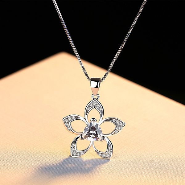 

simple fashion jewelry plant flower hollow design silver necklace collarbone pendant necklace choker with crystal