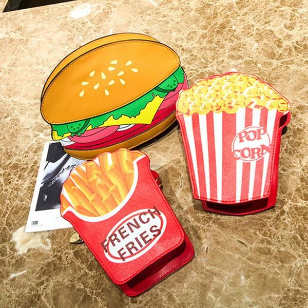 

cute hamburger fries pattern женщины сумки pu малых цепи сцепление девушка коммуникатор crossbody сумка плеча женский кошелек сумка # t1p