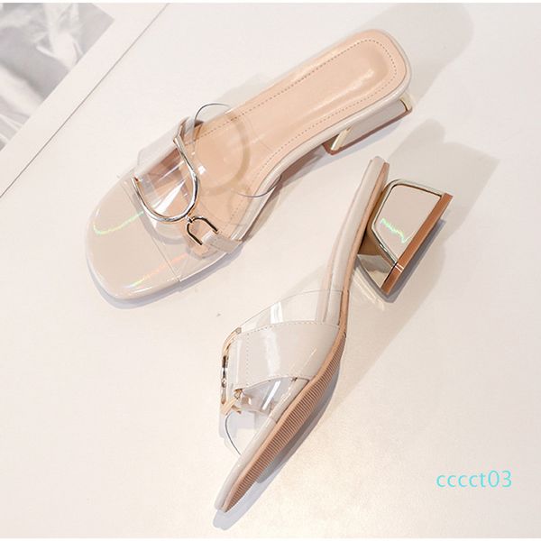 

2020 new designer summer new thick-heeled transparent square head buckle shoes women fashion tide open-toe sandals women shoes ct3, Black