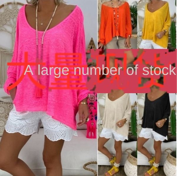 

2020 women's solid coat color large size all-match loose long sleeve t-shirt 2020 women's solid coat color large size all-match lo, White