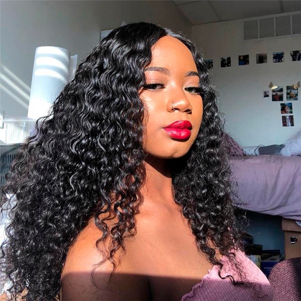 

deep wave lace front human hair wigs for women brazilian remy hair swiss lace full lace wigs, Black