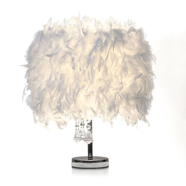 

european style living room bedroom decor bedside crystal feather lamp romantic 23-25 cm metal base, feather lamp shade