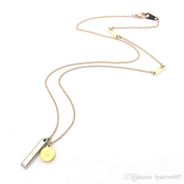 

titanium steel luxury designer jewelry women love necklace v letter rectangle round double pendant necklace women men gifts, Silver