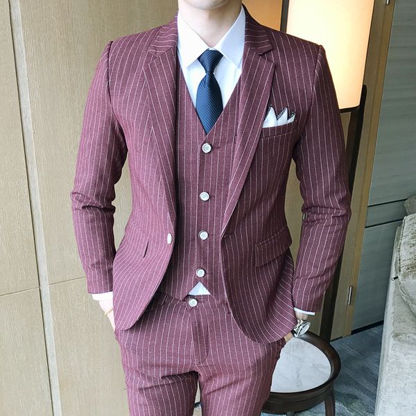 

men's host wedding ceremonial suit three-piece slim suit banquet dress costume mariage homme, White;black