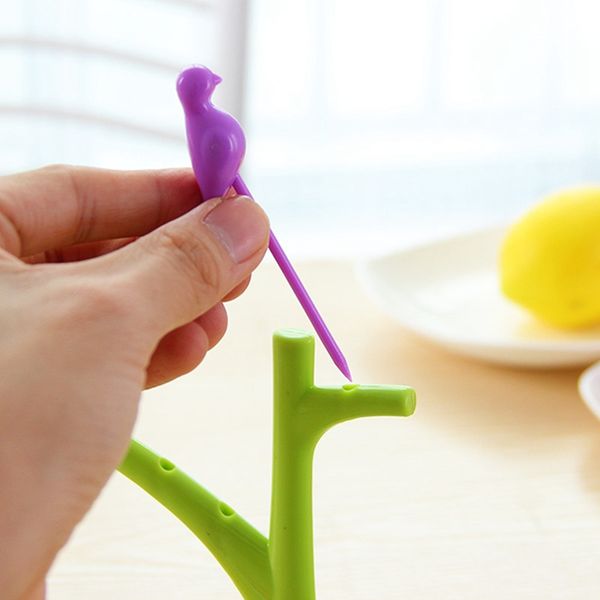 

6 шт./компл. мини-фруктовые деревья стенд птица фрукты вилка набор смолы фрукты зубочистка закуски торт десерт выбирает посуда кухонные прин