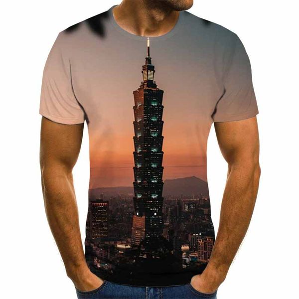 

2020 summer new t-shirt natural scenery beautiful ocean 3d print men's women's harajuku t shirt, White;black