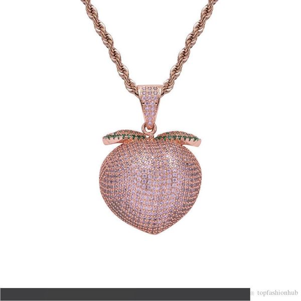 

розовый фрукты персик подвеска веревка ожерелье цепи hiphop изделия мужские iced out розовый персик подвеска для ночного клуба, Silver