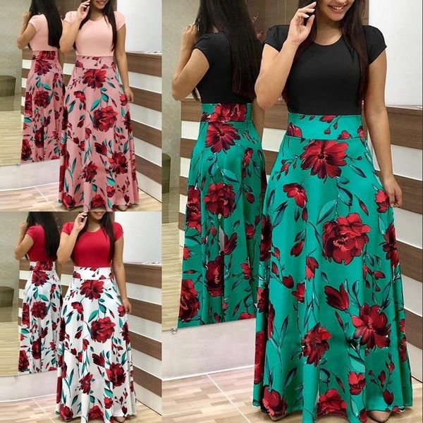 

женское дизайнерское платье цветочный принт цветовое соответствие платье длинная юбка одежда, Black;gray