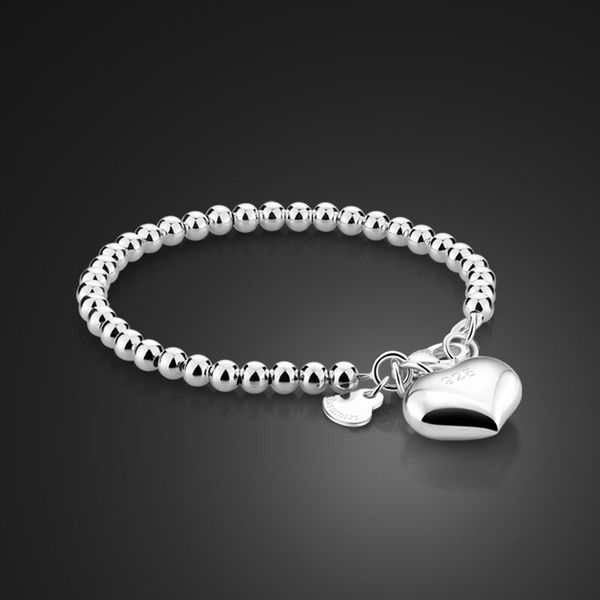 

simple 4mm/6mm ball bead bracelet. solid 925 silver heart-shaped jewelry. fashion women's silver 15cm/20cm chain, Golden;silver