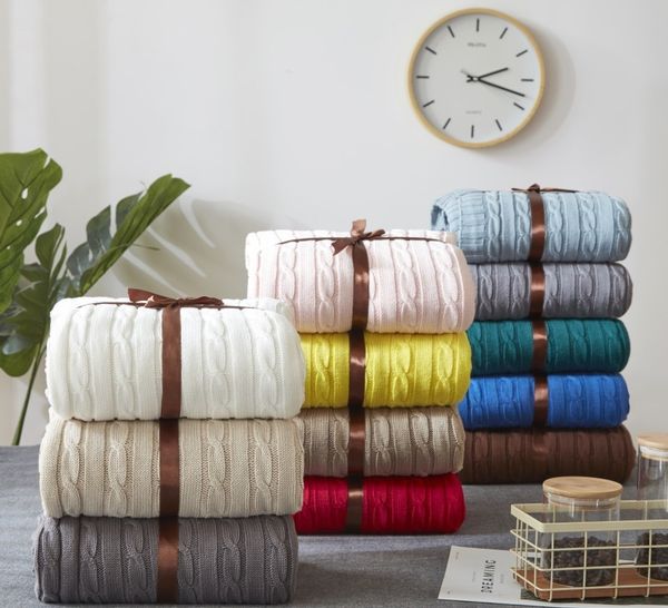 

100% cotton twist style handmade soft knit blanket bed plaids pink white blue gray knit sofa throw blanket 120*180cm