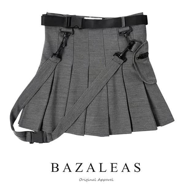 

bazaleas мода плиссированные юбки женские юбки sexy harajuku короткие повседневные серые пояса панк мини-юбка винтаж, Black