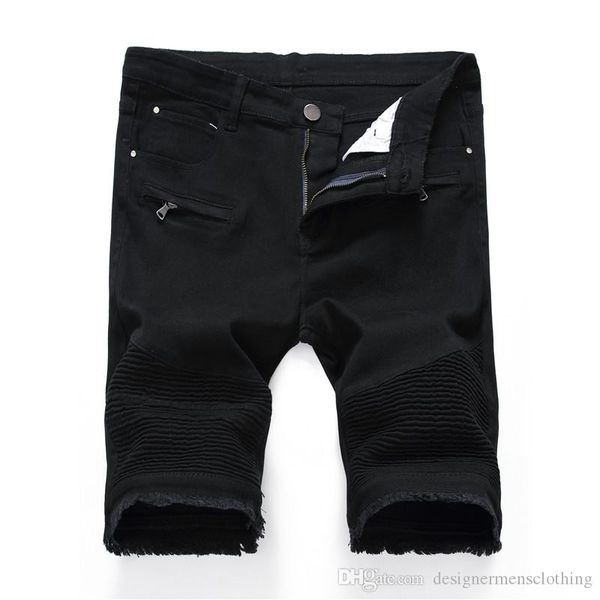 

stretch holes mens jean shorts summer straight knee length designer regular mens shorts, Blue