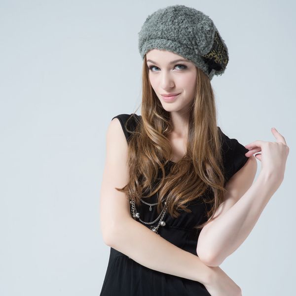 

new rushed solid casual women wool leisure flowers touca hats sheep knitted hat winter women's thickening warm b-7346, Blue;gray