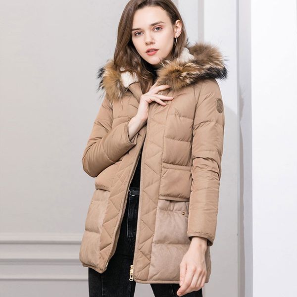 

winter solid detachable fur collar hooded down jacket female 2019 new korean fashion gray duck feather basic coat women hj117, Black