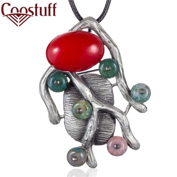 

vintage plant jewelry long necklace for women branches pendant color bead black rope chain jewellery suspension choker wholesale, Silver