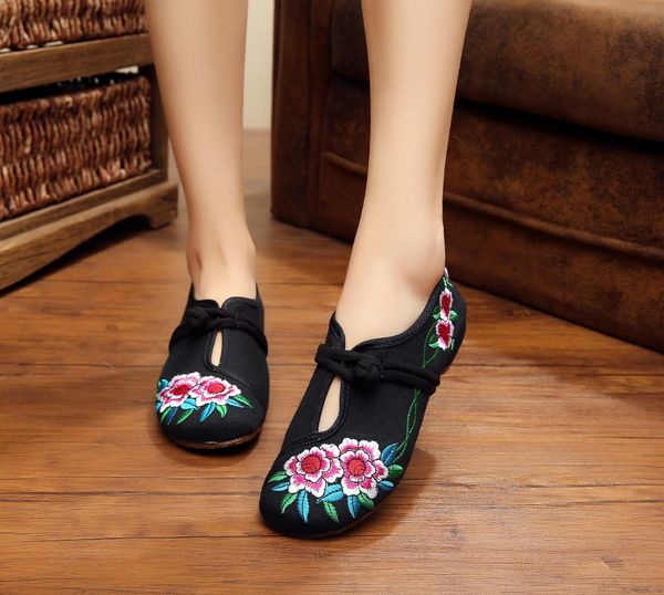 

plus size 41 fashion women shoes, old beijing mary jane flats with casual shoes, chinese style embroidered cloth shoes woman, Black
