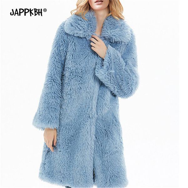 

winter faux fur coat women 2019 casual long thick warm turn-down collar fur jacket female plus size warm outwear casaco feminino, Black