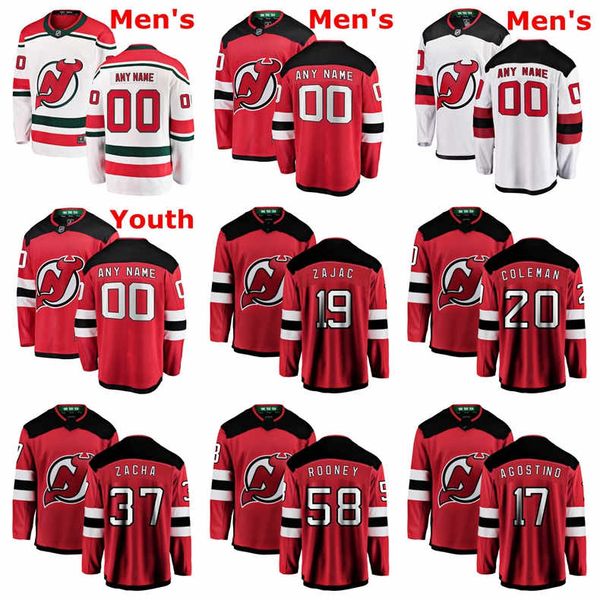 

new jersey devils jerseys pavel zacha jersey travis zajac blake coleman kenny agostino kevin rooney red white hockey jerseys custom stitched, Black;red