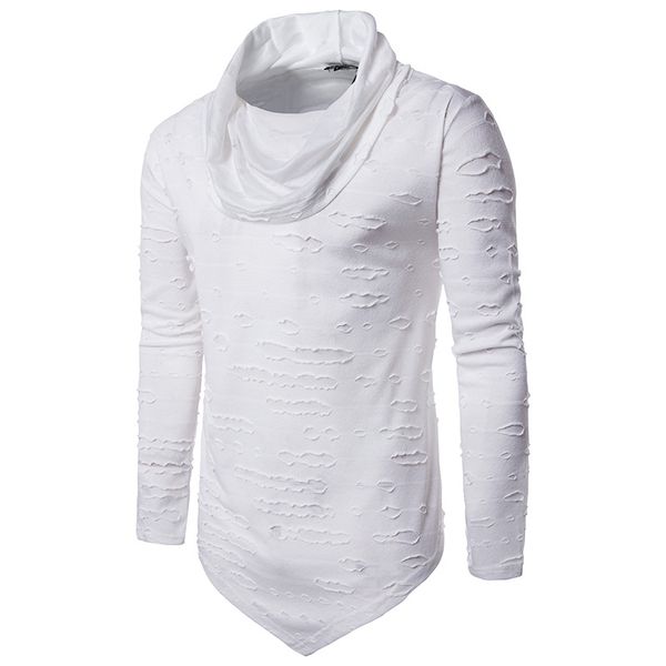 

man hip hop punk tee shirts streetwear black nibesser t-shirt men turtleneck long sleeve hole pullover white friday z30 men's clothing