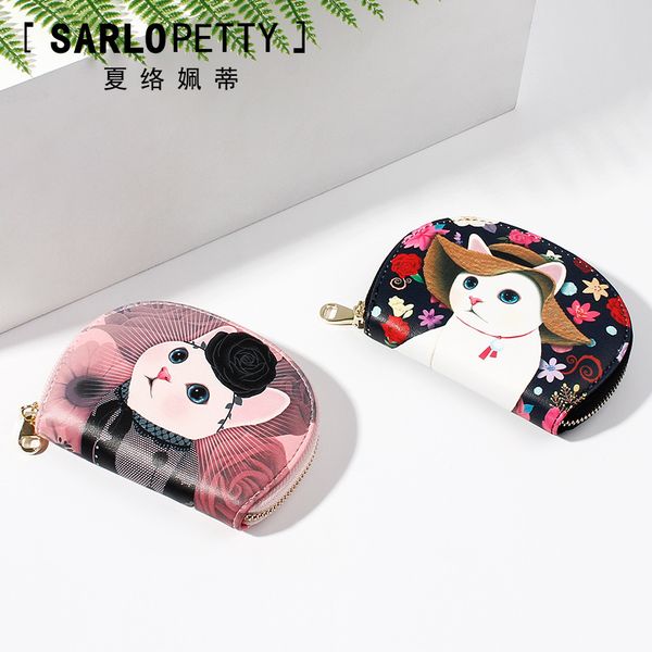 

2019 new style wallet women's short mini students creative small wallet fashion multi card bit zip coin purse women's, Black