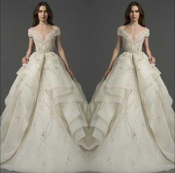 

saiid kobeisy prom dresses a line off shoulder floor length lace appliques beading tiered elegant evening dress formal party gowns, Black