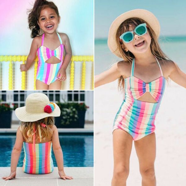 

2019 new toddler infant baby girls rainbow swimsuit one-piece floral swimwear swimming costume summer cute bikini