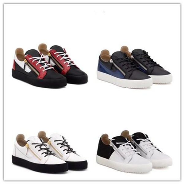 

new 2019 mens womens black leather with canvas patchwork low double zip sneakers,brand casual shoes 35-46 drop shipping mm189603