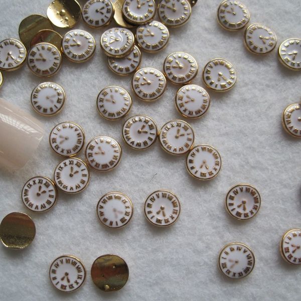 

100pcs 3d nail art decoration white black japan korea metal kawaii alarm clock diy charm nail stud accessory classical, Silver;gold