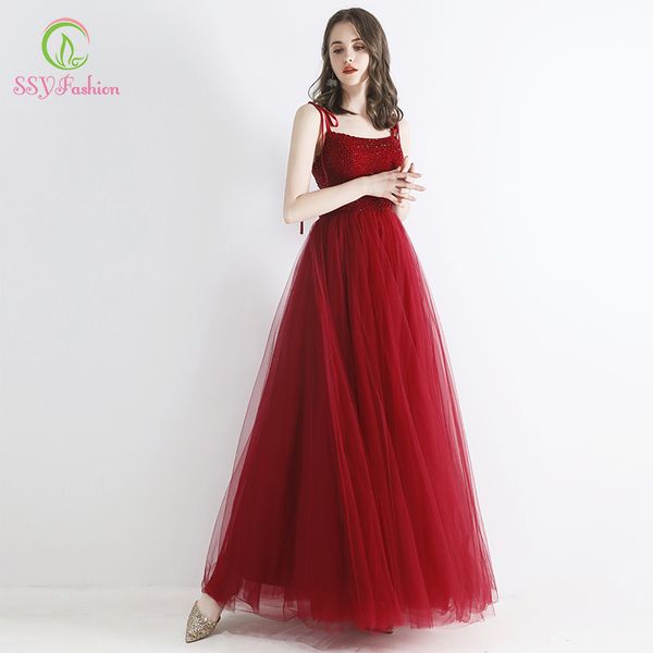 

ssyfashion new bride married banquet elegant evening dress vestido de noche burgundy beading floor-length formal gowns custom, White;black