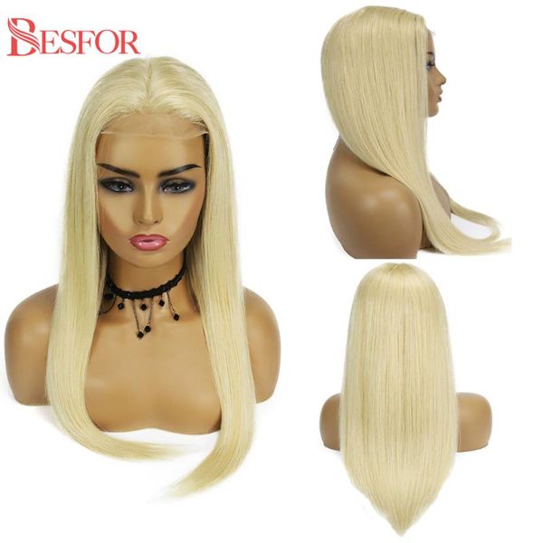 

besfor 4Ã4 lace front virgin human hair wig 150% density 613 blonde straight human hair wigs pre plucked glueless with baby, Black;brown