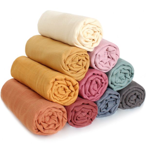 

muslin swaddle soloid newborn bamboo cotton baby soft blanket infant wrap 120*120cm