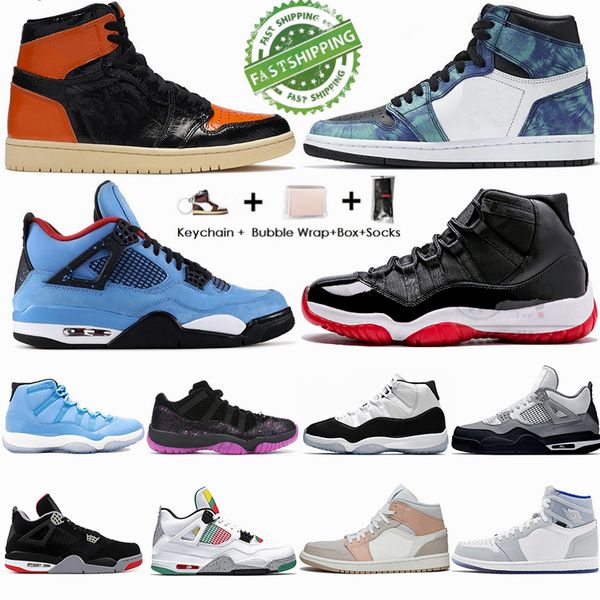 

with box 1 1s chicago tie dye turbo green white low bred 11 11s mens basketball shoes 4 4s what the cactus jack concord sports sneakers