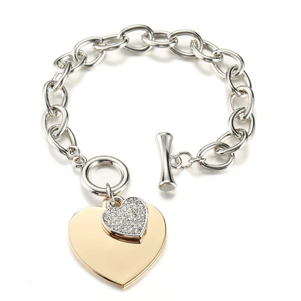 

любовь сердце браслет для женщин золото серебро цвет дизайнер браслеты браслеты ювелирные изделия европа американский стиль подарки, Golden;silver