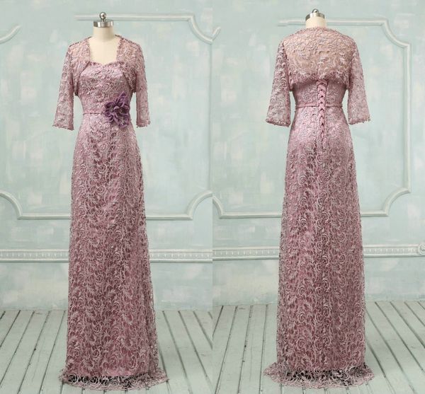 

purple lace pearls mother of the bride dresses with jacket bolero hand made flowers evening formal gowns for mother party dress plus size, Black;red