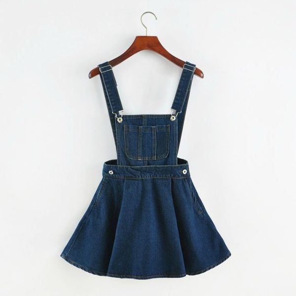 

new 2017 vintage sweet preppy style womens takedown braces mini denim skirt ladies girls a-line suspender skirt s m l, Black