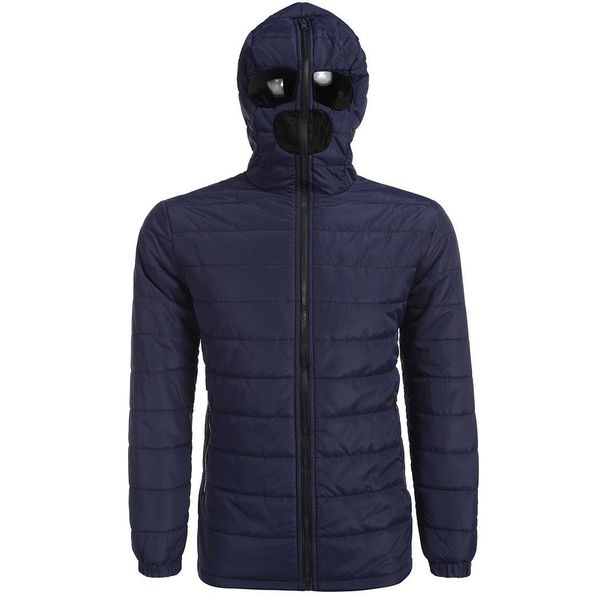 

men winter warm zip up hooded quilted down slim jacket solid w/ pocket casual, cycling removable goggles, Black;brown