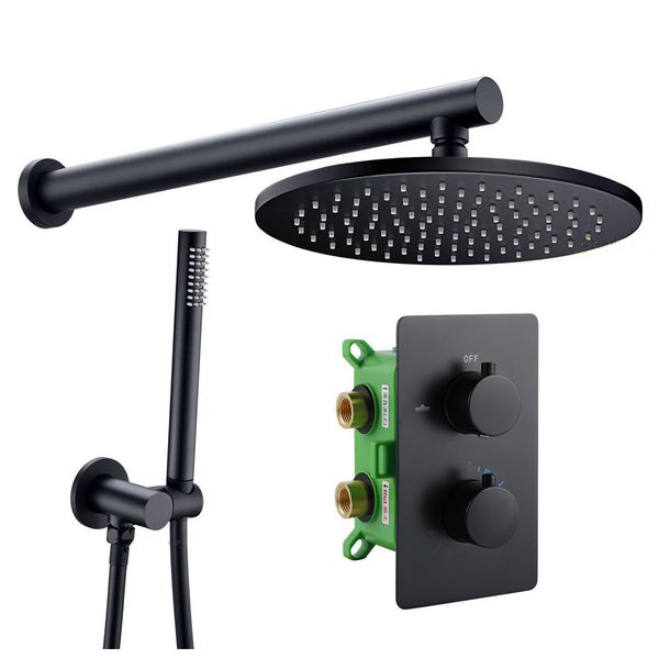 

solid brass valve concealed thermostat trim with two-way volume control kit matt black thermostatic rain shower
