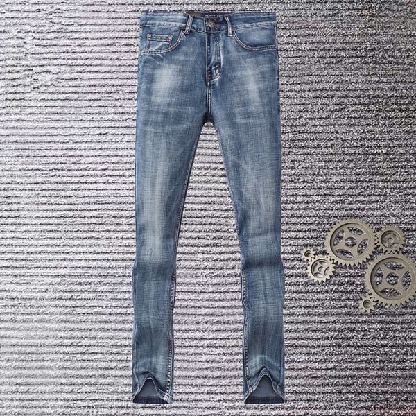 

Mens Designer Jeans Fashion Brand LOGO Leather Label Iron Medal Washed Long Denim Slim Pencil Pants FashionTrousers