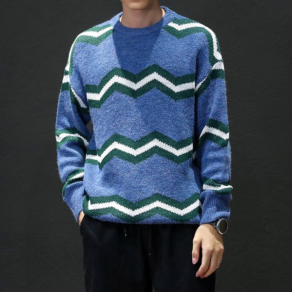 

sweater men 2019 designer brand fashion wavy stripes design pullover sweater male o-neck knitting mens sweaters -5xl m6036, White;black