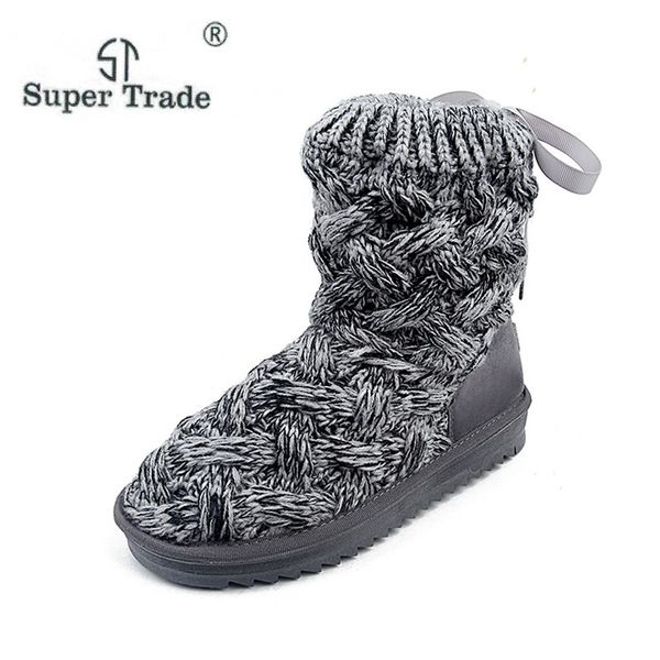 

women's snow boots winter girls fashion knitting mid-calf boots woman non-slip platform designer shoes black gray