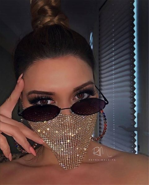 

trendy bling rhinestone face mask jewlery for women face body jewelry night club decorative jewellery party mask kka7883