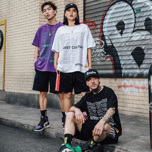 

european and american hip hop letters printed short-sleeved men and women couple fashion trend cotton t-shirt, White;black