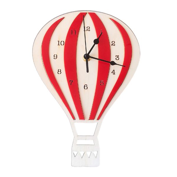 

craft wall clock wooden kids bedroom digital display mute home decor school battery powered air balloon shape nordic style