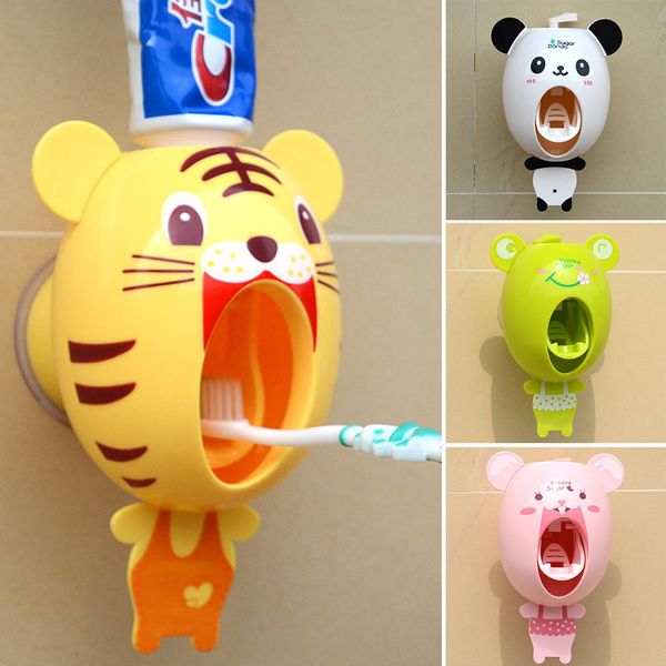 

practical strong suction sucker funny cartoon style bathroom household toothbrush holder children automatic toothpaste dispenser