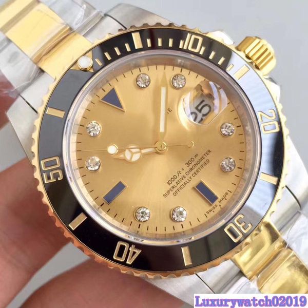 

40mm luminous gold dial automatic mechanical sapphire crystal mens watch 316l two tone stainless steel watches auto date man wristwatches, Slivery;brown