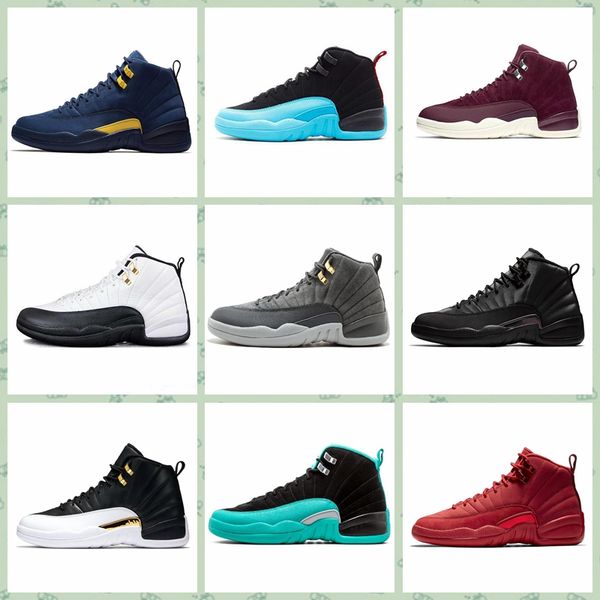 

j012ha 2018 12 bordeaux dark grey wool basketball shoes 12 wings 12s the master sports sneakers xii ovo colorway:black/metallic gold- men