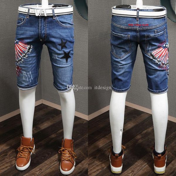 

distressed jean shorts men star embroidery fashion nice quality denim cotton shorts cool guy size 28-36, White;black