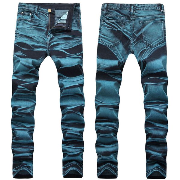 

mens plus size jeans slim fit solid color ripper zipper designer pencil pants fashion style jeans, Blue